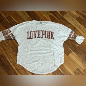 VICTORIAS SECRET PINK LARGE ✨White with sequins oversize Graphic Tee GUC
